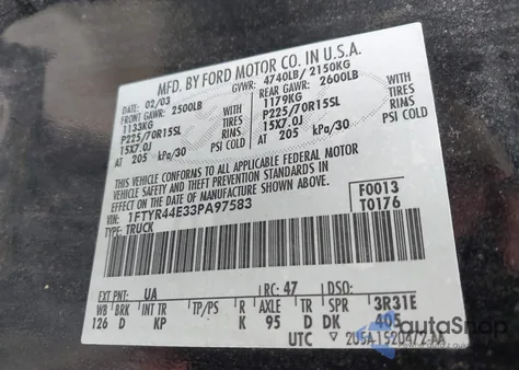 2003 Ford Ranger Xlt из США, поврежденный, VIN 1FTYR44E33PA97583